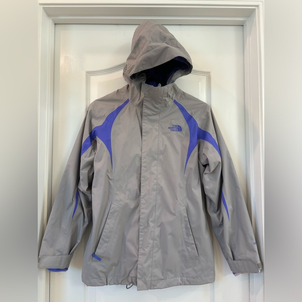 North Face Girls L Ski Jacket Purple Fleece and Gray Soft Shell Zip Up